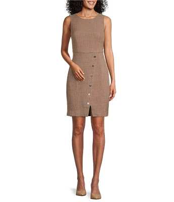 Kasper Petite Size Pebble Crepe Crew Neck Sleeveless Coordinating Sheath Dress