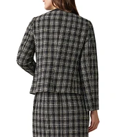 Kasper Petite Size Plaid Tweed Round Neck Long Sleeve Two Pocket Open Front Jacket