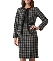 Kasper Petite Size Plaid Tweed Round Neck Long Sleeve Two Pocket Open Front Jacket