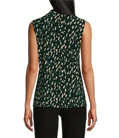 Kasper Petite Size Printed Front Knot V-Neck Sleeveless Blouse