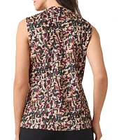 Kasper Petite Size Printed Tie-Front V-Neck Sleeveless Blouse