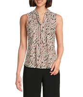 Kasper Petite Size Printed Tie Neck Sleeveless Blouse