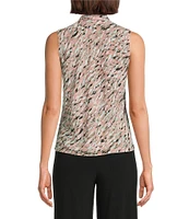 Kasper Petite Size Printed Tie Neck Sleeveless Blouse