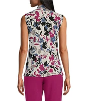 Kasper Petite Size Printed V-Neck Sleeveless Tie Front Blouse