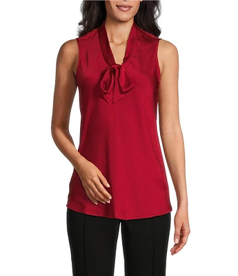 Kasper Petite Size Satin Sleeveless Tie V-Neck Blouse