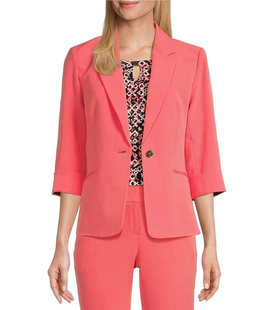 Kasper Petite Size Stretch Crepe Notch Lapel Rolled Cuff Sleeve Coordinating Blazer