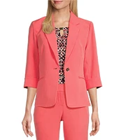 Kasper Petite Size Stretch Crepe Notch Lapel Rolled Cuff Sleeve Coordinating Blazer