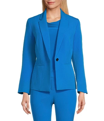 Kasper Petite Size Stretch Crepe One Button Panel Seamed Blazer