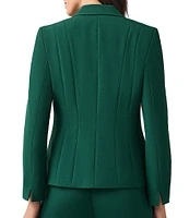 Kasper Petite Size Stretch Crepe Panel Seamed Notch Collar 1-Button Blazer