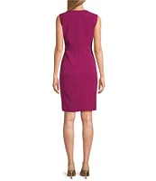 Kasper Petite Size Stretch Crepe Princess Seam Crew Neck Sleeveless Sheath Dress