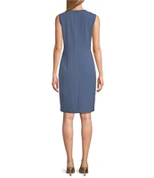 Kasper Petite Size Stretch Crepe Princess Seam Crew Neck Sleeveless Sheath Dress