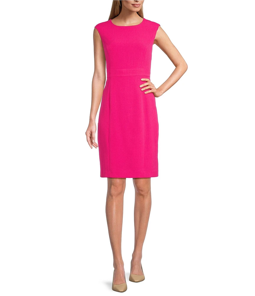 Kasper Petite Size Stretch Crepe Round Neck Cap Sleeves Sheath Dress