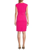 Kasper Petite Size Stretch Crepe Round Neck Cap Sleeves Sheath Dress