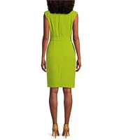 Kasper Petite Size Stretch Crepe Sleeveless Belted Zipper Pocket Sheath Dress