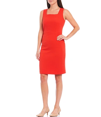 Kasper Petite Size Stretch Crepe Square Neck Sleeveless Pencil Dress