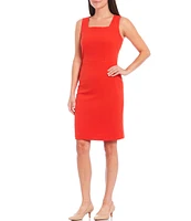 Kasper Petite Size Stretch Crepe Square Neck Sleeveless Pencil Dress