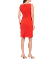 Kasper Petite Size Stretch Crepe Square Neck Sleeveless Pencil Dress