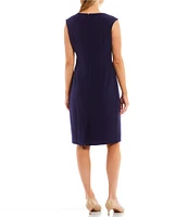 Kasper Petite Size Stretch Crepe V-Neck Sleeveless Sheath Dress