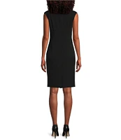 Kasper Petite Size Stretch Crepe V-Neck Sleeveless Sheath Dress