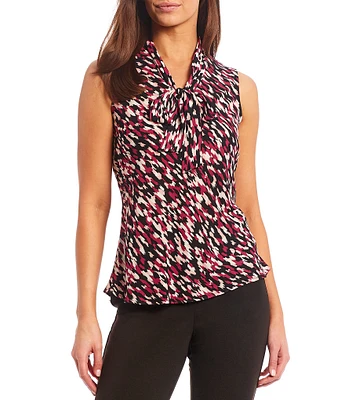 Kasper Petite Size Tie V-Neck Sleeveless Printed Top