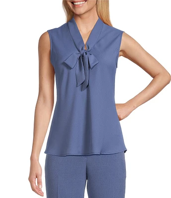 Kasper Petite Solid Crepe De Chine Tie Neck Sleeveless Coordinating Blouse