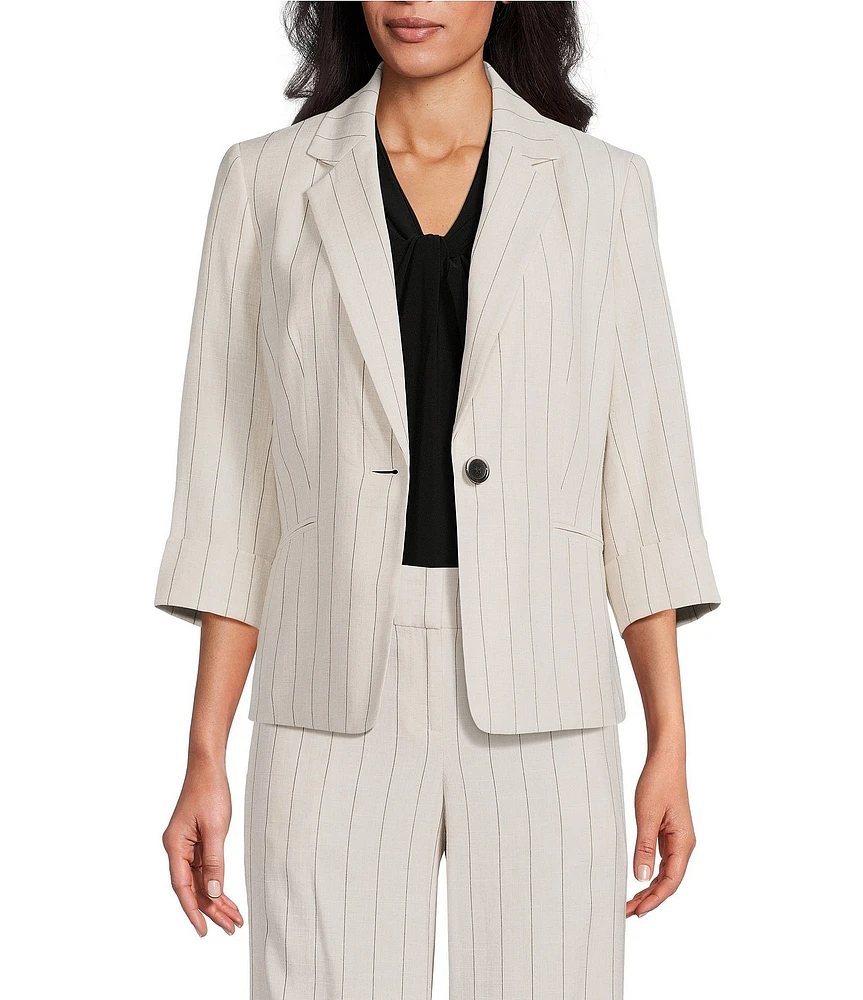 Kasper Pinstripe Notch Collar One-Button Jacket