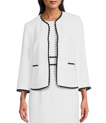 Kasper Pique Scalloped Trim Coordinating Cardigan Jacket