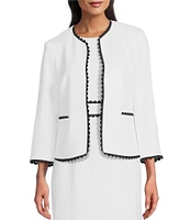 Kasper Pique Scalloped Trim Coordinating Cardigan Jacket