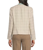 Kasper Plaid Tweed Long Sleeve Cardigan Jacket