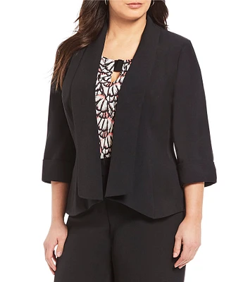 Kasper Plus Size Crepe 3/4 Sleeve Open Front Jacket