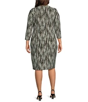 Kasper Plus Size Abstract Print Surplice V-Neckline 3/4 Sleeve Wrap Dress