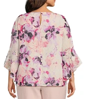 Kasper Plus Size Clip Dot Chiffon 3/4 Ruffle Sleeve Blouse