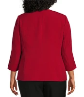 Kasper Plus Size Collarless Rolled Cuff 3/4 Sleeve Button Pocket Cardigan