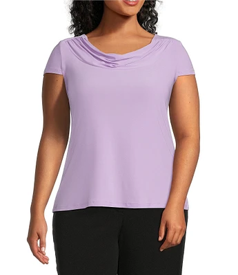 Kasper Plus Size Cowl Neck Cap Sleeve Knit Top