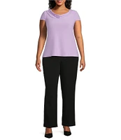 Kasper Plus Size Cowl Neck Cap Sleeve Knit Top