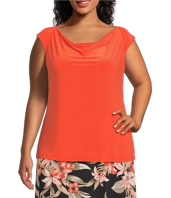 Kasper Plus Size Cowl Neck Raglan Cap Sleeve Top