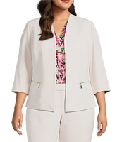 Kasper Plus Size Crepe 3/4 Sleeve Zip Pocket Cardigan