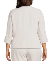 Kasper Plus Size Crepe 3/4 Sleeve Zip Pocket Cardigan