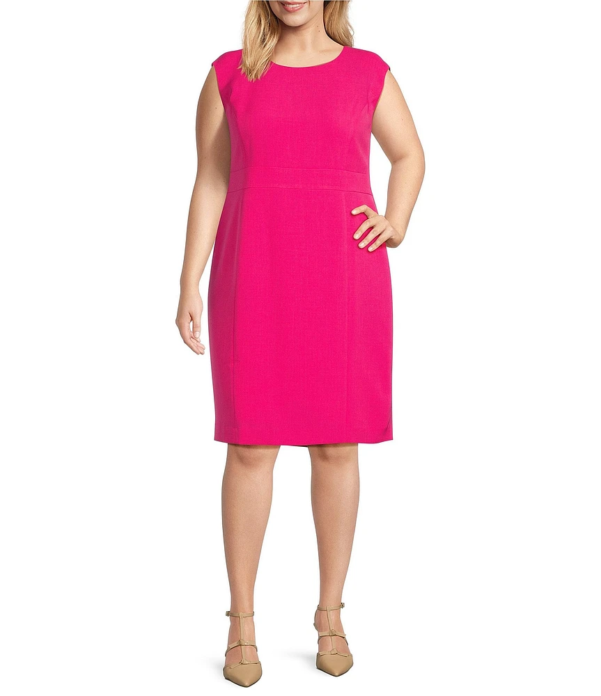 Kasper Plus Size Crepe Cap Sleeve Princess Seam Sheath Dress