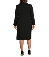 Kasper Plus-Size Crepe Combo Seamed Collarless Long Sleeve Topper