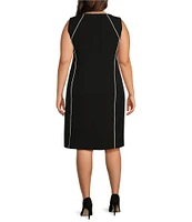 Kasper Plus Size Crepe Contrast Piping Crew Neck Sleeveless Sheath Dress