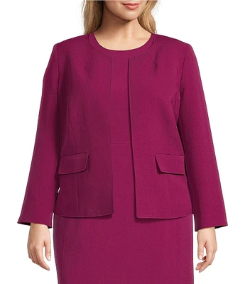 Kasper Plus Size Crepe Long Sleeve Open Front Jacket