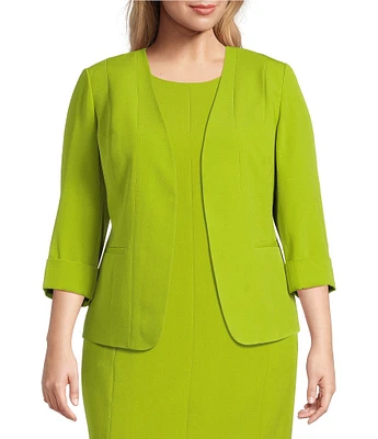 Kasper Plus Size Crepe Multi Seam 3/4 Cuff Sleeve Cardigan