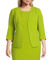 Kasper Plus Size Crepe Multi Seam 3/4 Cuff Sleeve Cardigan