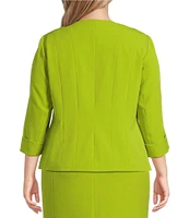 Kasper Plus Size Crepe Multi Seam 3/4 Cuff Sleeve Cardigan