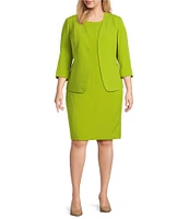 Kasper Plus Size Crepe Multi Seam 3/4 Cuff Sleeve Cardigan