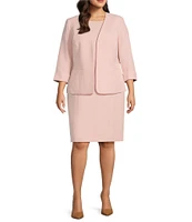 Kasper Plus Size Crepe Rolled Cuff 3/4 Sleeve Open Front Cardigan Jacket