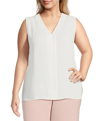 Kasper Plus Size Crepe V-Neck Sleeveless Blouse