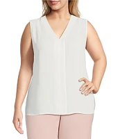 Kasper Plus Size Crepe V-Neck Sleeveless Blouse