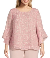 Kasper Plus Size Crew Neck 3/4 Ruffle Sleeve Blouse
